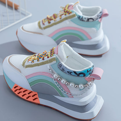 Pearl Street Style Sneakers – Women’s Colorful Chunky Platform Shoes with Pearls