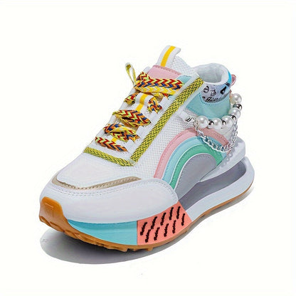 Pearl Street Style Sneakers – Women’s Colorful Chunky Platform Shoes with Pearls