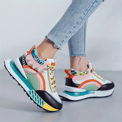 Pearl Street Style Sneakers – Women’s Colorful Chunky Platform Shoes with Pearls