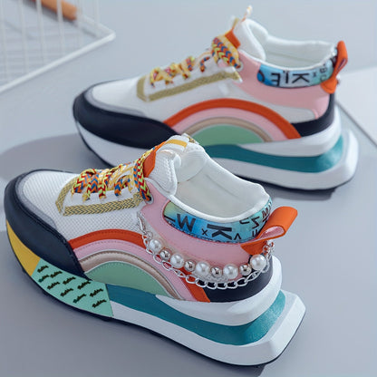 Pearl Street Style Sneakers – Women’s Colorful Chunky Platform Shoes with Pearls