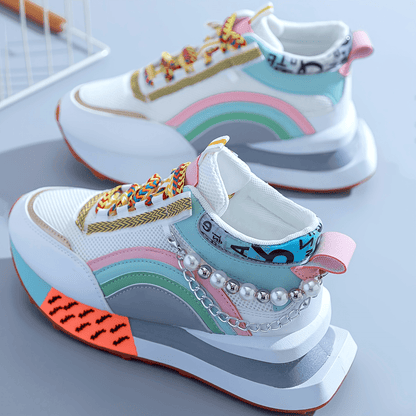 Pearl Street Style Sneakers – Women’s Colorful Chunky Platform Shoes with Pearls