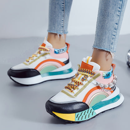 Pearl Street Style Sneakers – Women’s Colorful Chunky Platform Shoes with Pearls