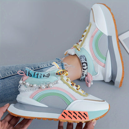 Pearl Street Style Sneakers – Women’s Colorful Chunky Platform Shoes with Pearls