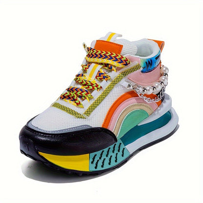 Pearl Street Style Sneakers – Women’s Colorful Chunky Platform Shoes with Pearls