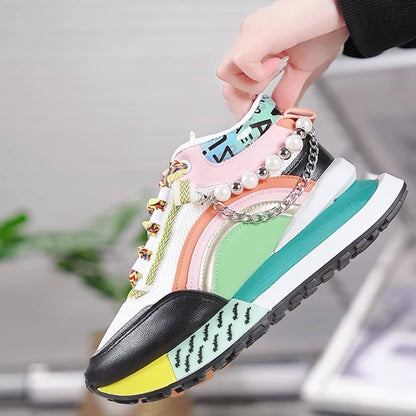 Pearl Street Style Sneakers – Women’s Colorful Chunky Platform Shoes with Pearls
