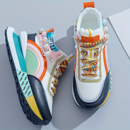 Pearl Street Style Sneakers – Women’s Colorful Chunky Platform Shoes with Pearls