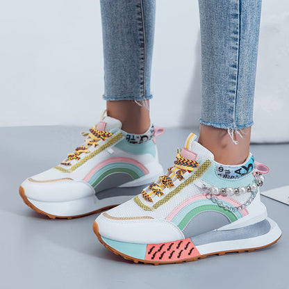 Pearl Street Style Sneakers – Women’s Colorful Chunky Platform Shoes with Pearls